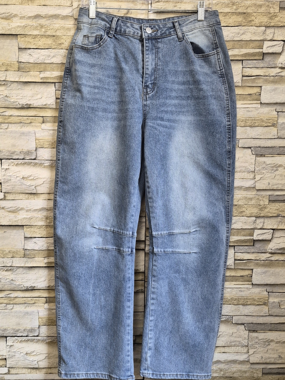 ​Jeans Women's L Blue Barrel Balloon Wide Leg High Rise Curved Seam Casual Pant